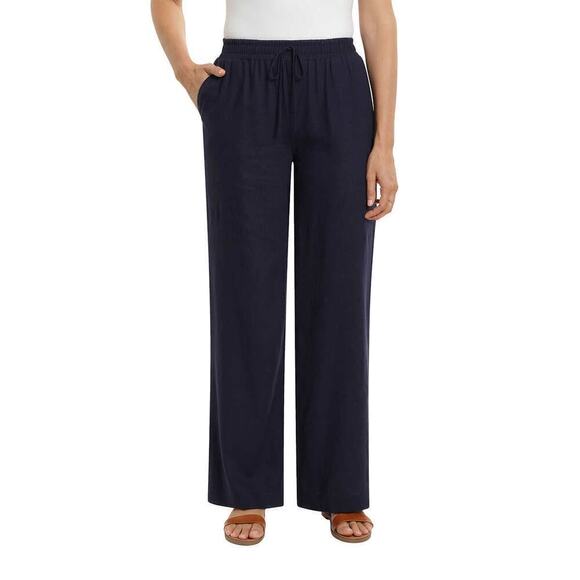 New! Briggs Women's Wide Leg Lightweight Linen Blend 2 Pockets Stripe Pants - Picture 1 of 8